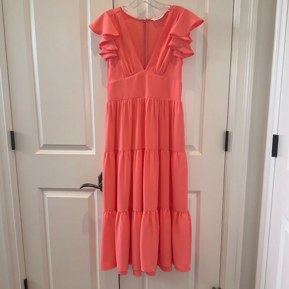 Amanda Uprichard Annette Ruffle Sleeve Midi Dress